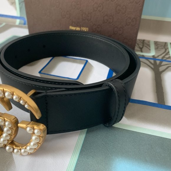 Leather belts with pearl double G buckle main image 5